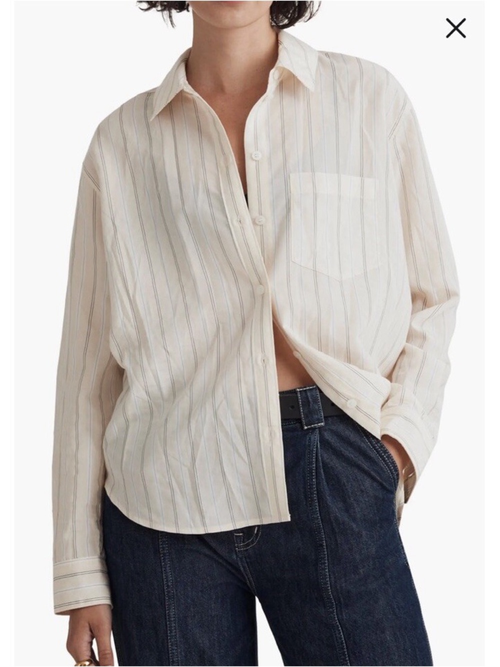 Madewell Cream and Black Striped Crinkle Relaxed fit Button-Down Shirt